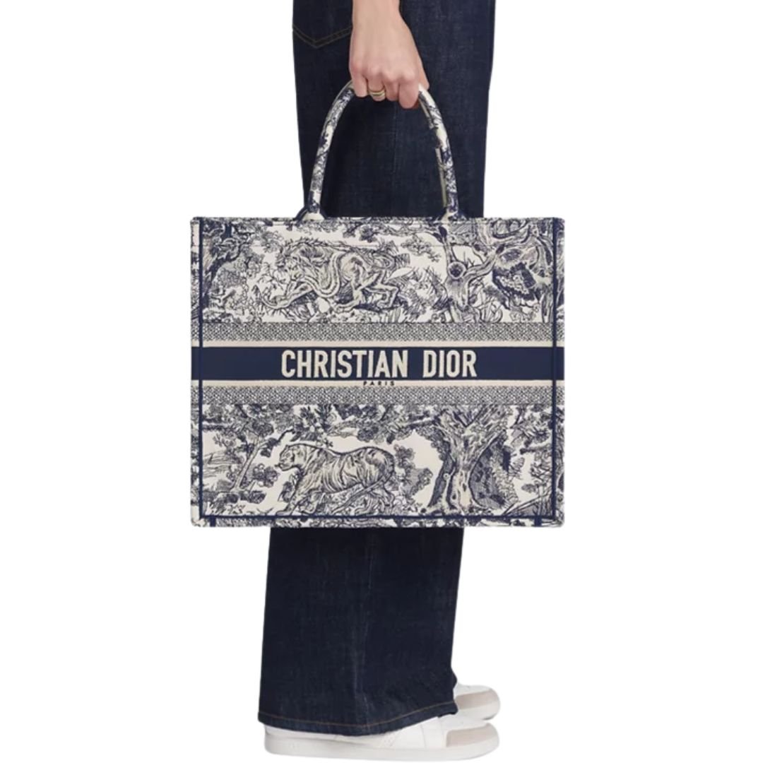 WOMEN DIOR LARGE BOOK TOTE ECRU AND TOILE DE JOUY EMBROIDERY