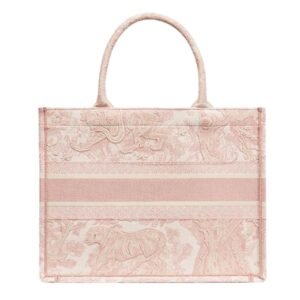 WOMEN DIOR MEDIUM DIOR BOOK TOTE ECRU AND PINK TOILE DE JOUY EMBROIDERY