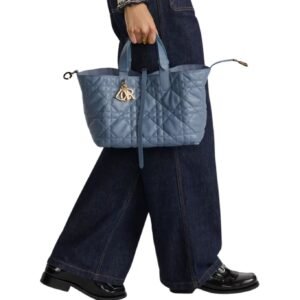 DIOR MEDIUM TOUJOURS BAG MACROCANNAGE CALFSKIN WOMEN DENIM BLUE