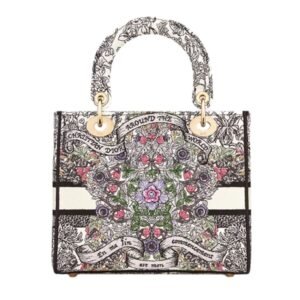 WOMEN DIOR MEDIUM D-LITE BAG LATTE EMBROIDERY