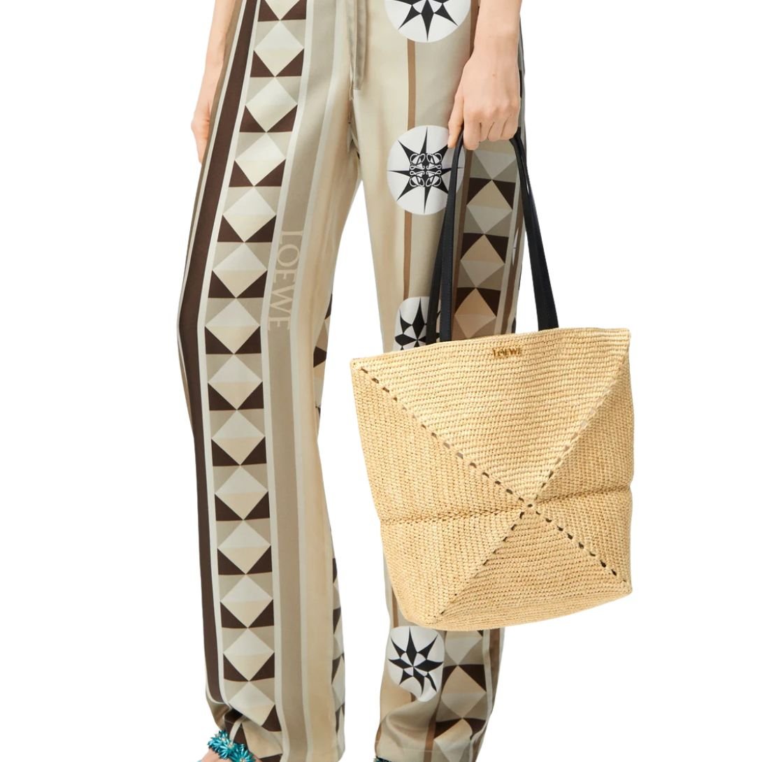 WOMENS LOEWE MEDIUM PUZZLE FOLD TOTE IN RAFFIA
