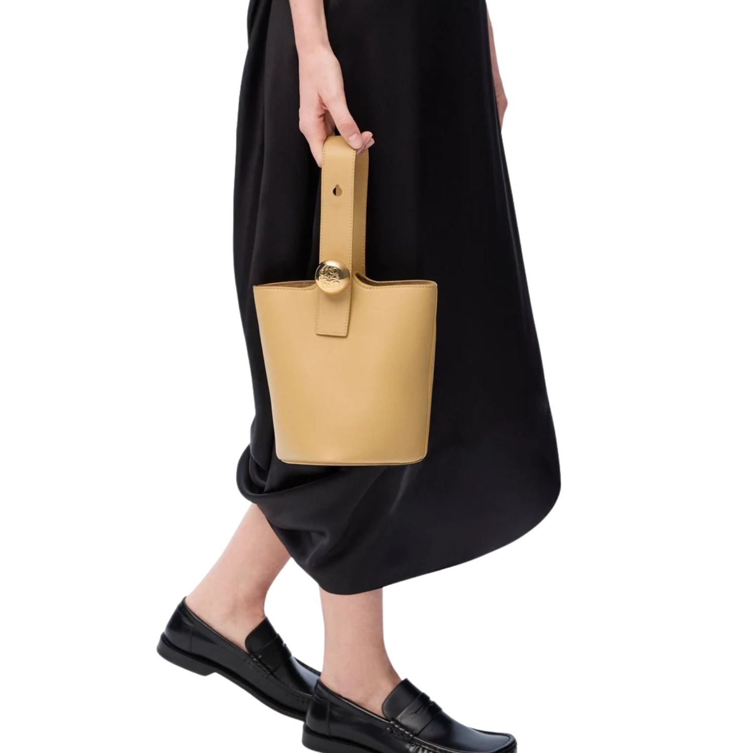 LOEWE PEBBLE MINI LEATHER TOTE DARK BUTTER