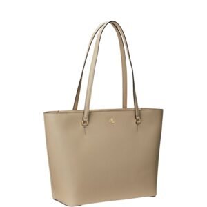 RALPH LAUREN CROSSHATCH LEATHER MEDIUM KARLY SHOPPER TOTE BIRCH TAN