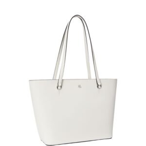 RALPH LAUREN CROSSHATCH LEATHER MEDIUM KARLY SHOPPER TOTE SOFT WHITE
