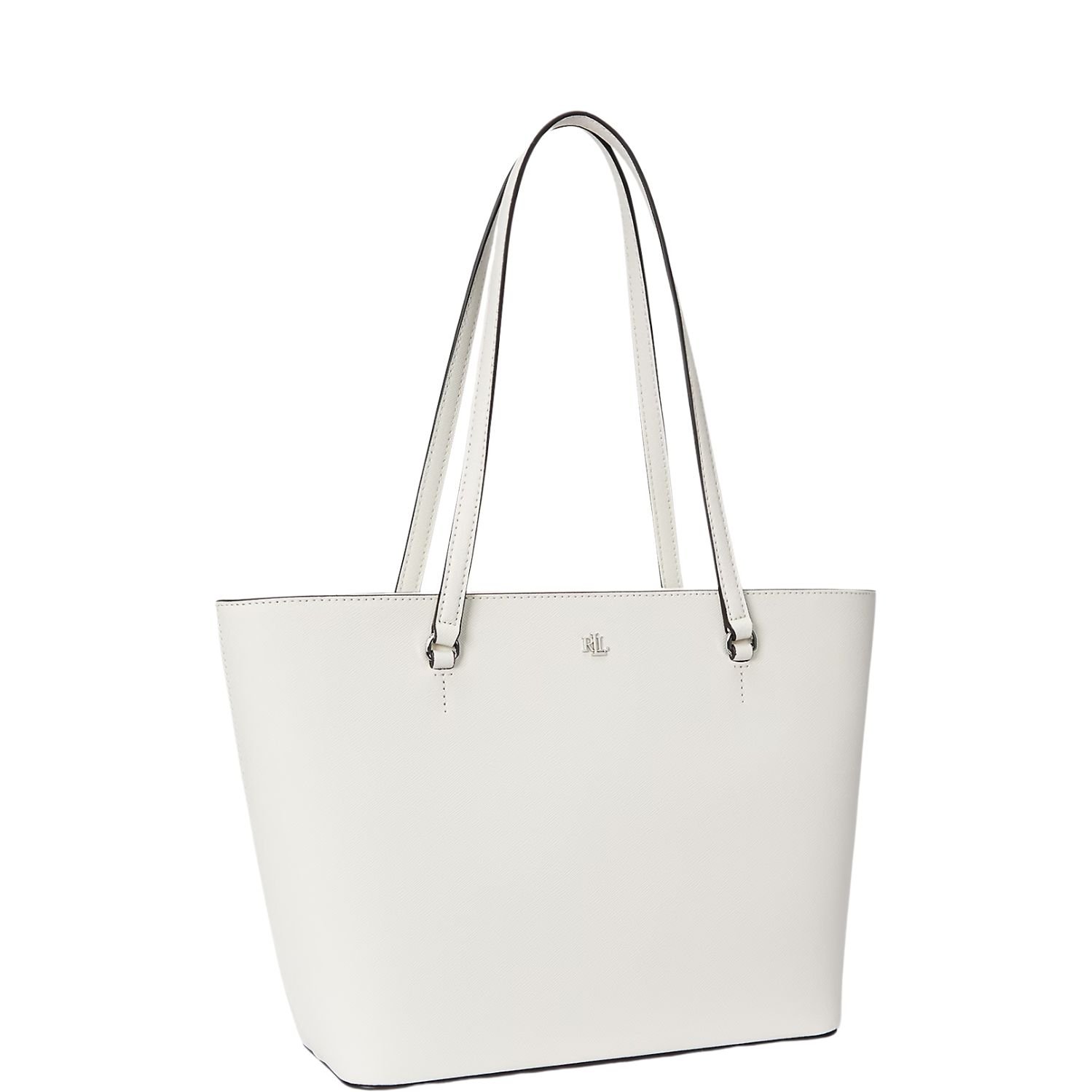 RALPH LAUREN CROSSHATCH LEATHER MEDIUM KARLY SHOPPER TOTE SOFT WHITE