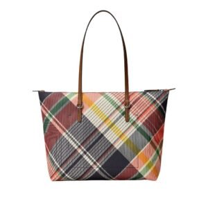 WOMENS RALPH LAUREN NYLON MEDIUM KEATON TOTE SUNSET PLAID