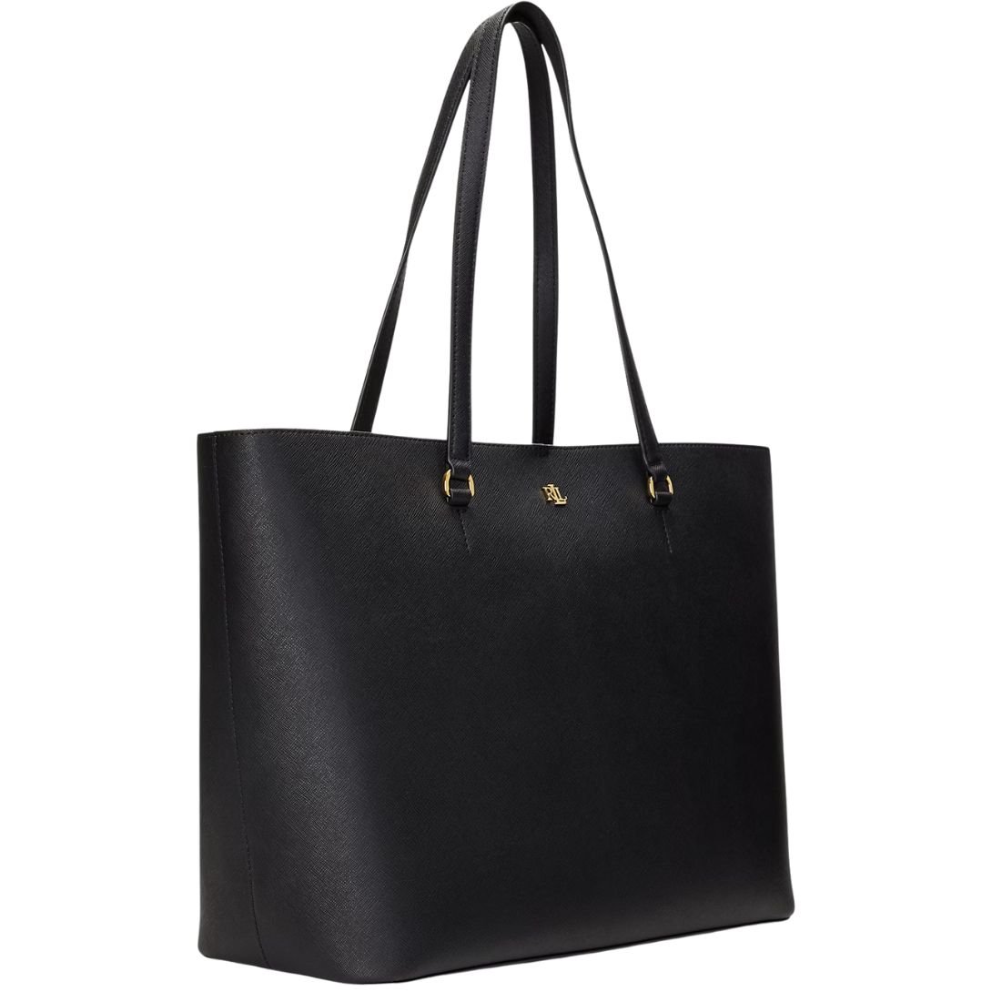 WOMEN'S RALPH LAUREN KARLY CROSSHATCH LEATHER LARGE TOTE BLACK