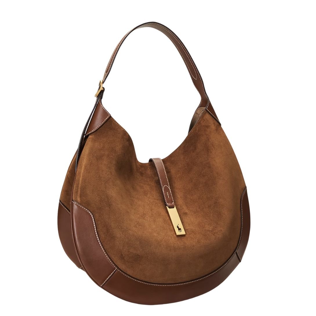 RALPH LAUREN WOMEN'S POLO ID SUEDE LARGE SHOULDER BAG