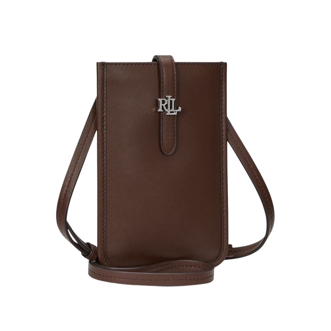 LAUREN RALPH LAUREN LEATHER CROSSBODY TECH CASE DARK MAHOGANY