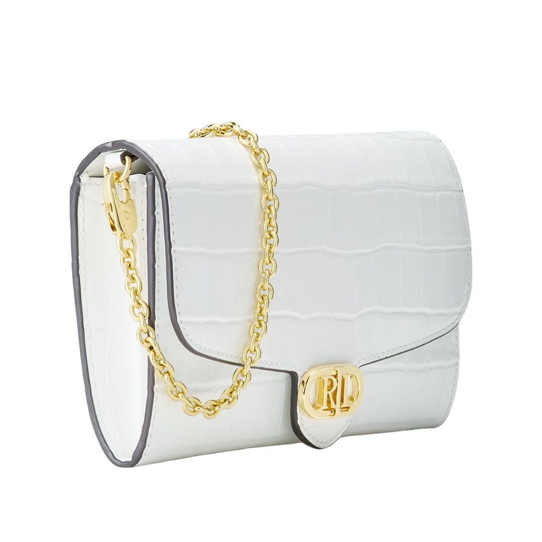 WOMEN'S RALPH LAUREN CROCODILE EMBOSSED MEDIUM ADAIR CROSSBODY WHITE