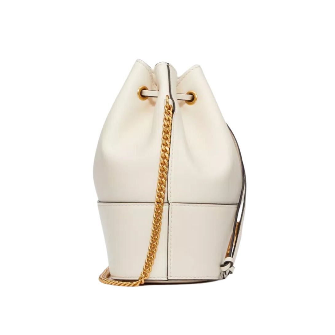 WOMAN VALENTINO GARAVANI VLOGO SIGNATURE LEATHER BUCKET BAG LIGHT IVORY