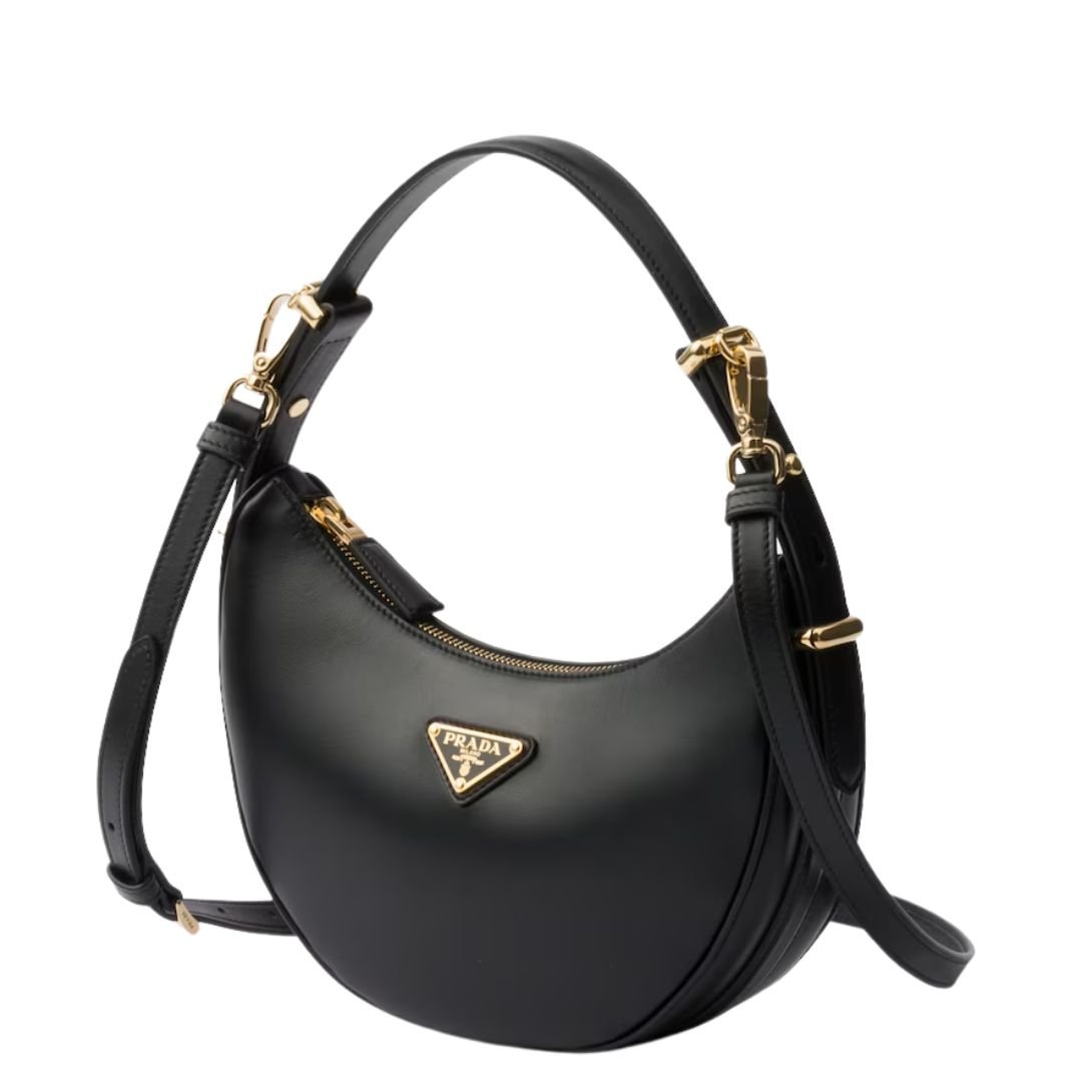 PRADA WOMEN'S ARQUÉ LEATHER SHOULDER BAG BLACK