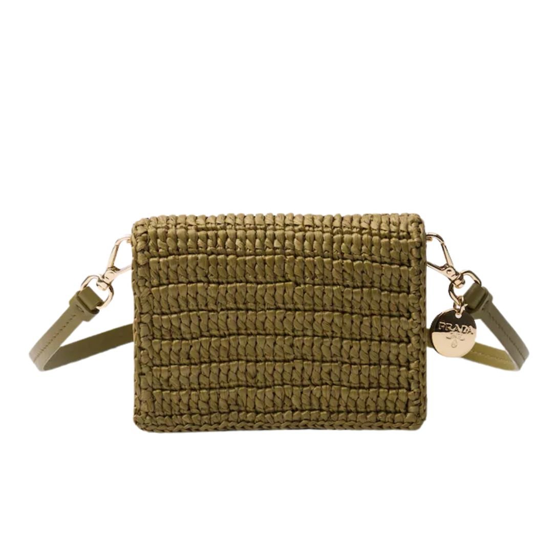 PRADA WOMENS CROCHET CARD HOLDER OLIVE GREEN