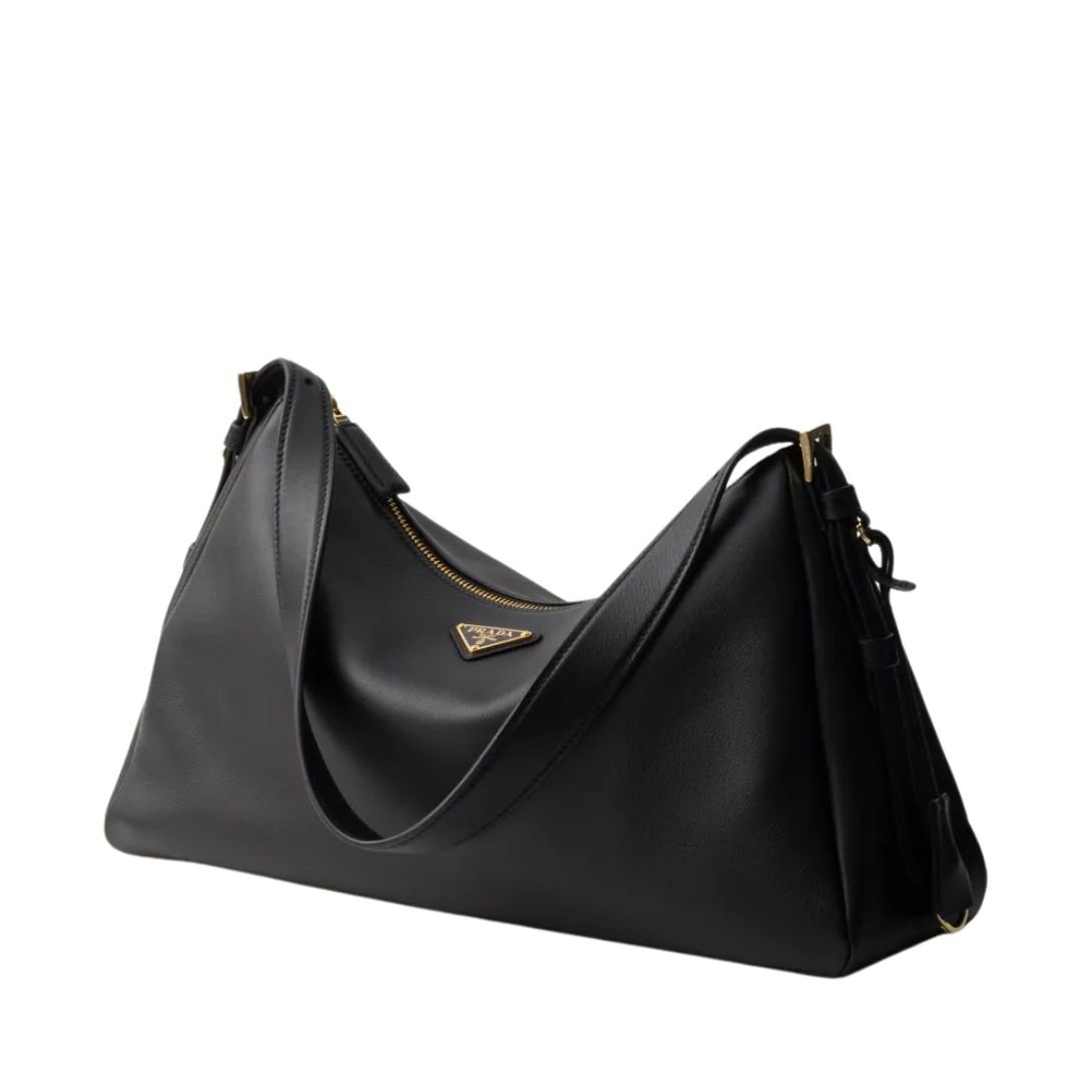 PRADA LARGE TRIANGLE-LOGO SHOULDER BAG WOMEN BLACK