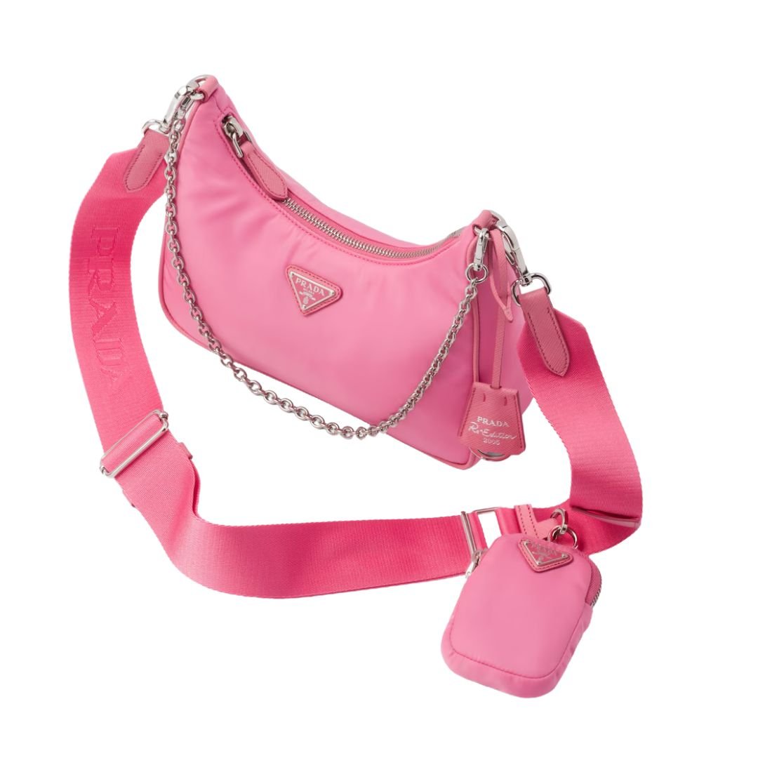 PRADA RE-EDITION 2005 LEATHER SHOULDER BAG WOMEN BEGONIA PINK