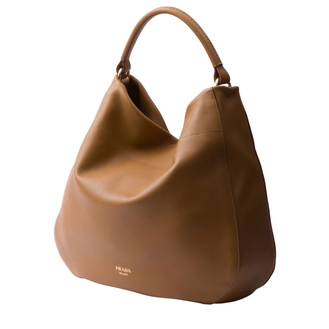 PRADA LARGE LEATHER SHOULDER BAG WOMEN CARAMEL