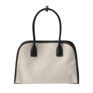 PRADA MEDIUM LINEN BLEND TOTE BAG FOR WOMEN TAN BLACK