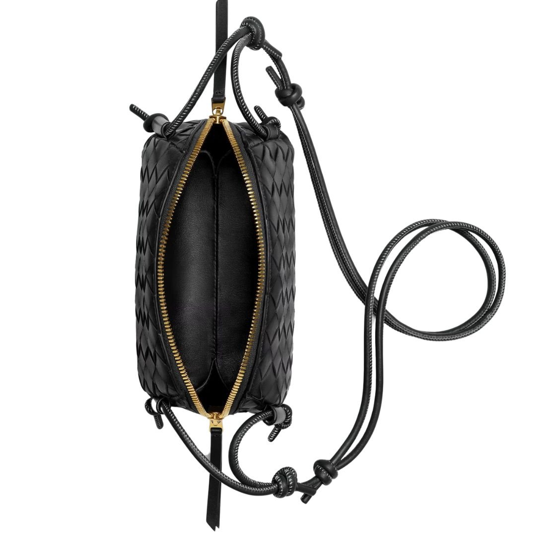 BOTTEGA VENETA CONCERT POUCH INTRECCIATO LEATHER SHOULDER BAG BLACK