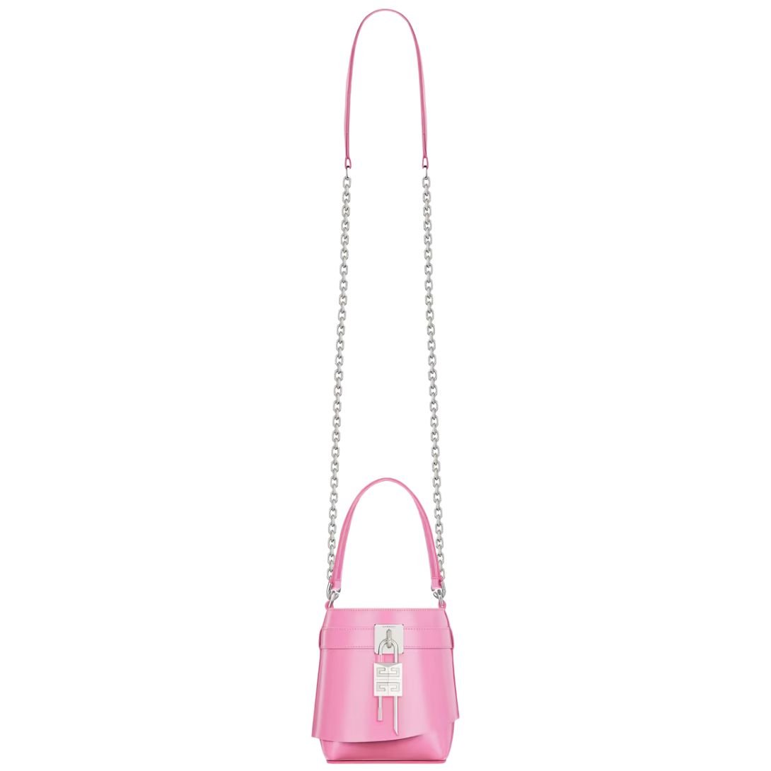 GIVENCHY WOMEN'S MICRO SHARK LOCK LEATHER BUCKET BAG LIPSTICK PINK