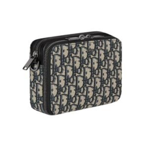 DIOR ZIPPED POUCH WITH STRAP BEIGE AND BLACK DIOR OBLIQUE JACQUARD MEN