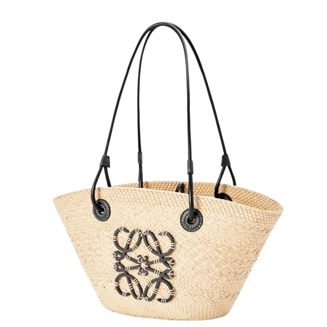 WOMEN LOEWE ANAGRAM BASKET IN IRACA PALM AND CALF LEATHER NATURAL