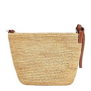 LOEWE WOMEN’S POCHETTE LEATHER-TRIMMED RAFFIA CROSSBODY BAG