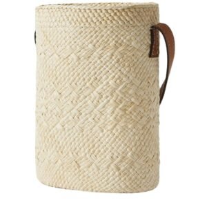 LOEWE PAULAS IBIZA SQUARE POCKET LEATHER-TRIMMED RAFFIA BUCKET BAG