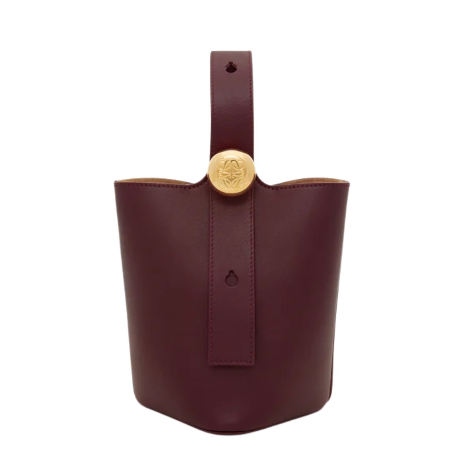 LOEWE PEBBLE MINI LEATHER TOTE DARK BURGUNDY