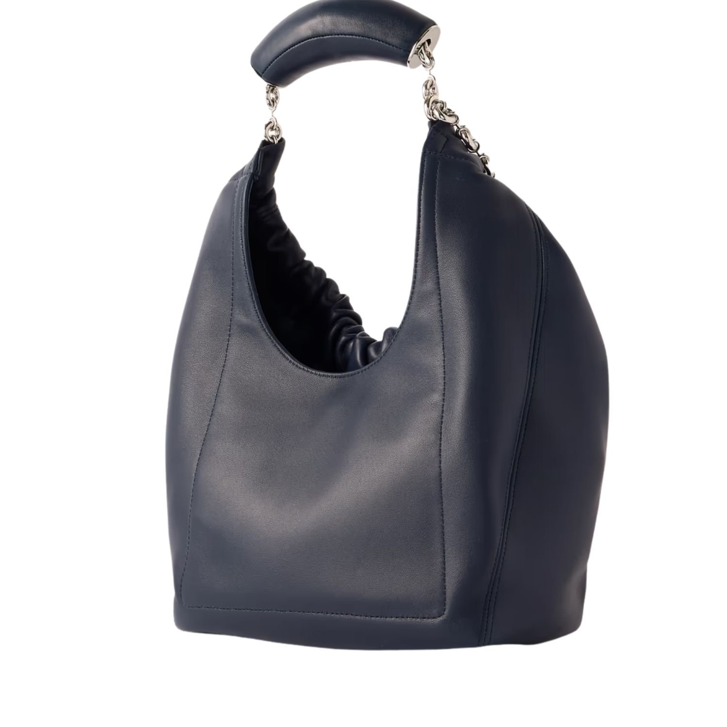 LOEWE SQUEEZE SMALL CHAIN-EMBELLISHED GATHERED LEATHER SHOULDER BAG