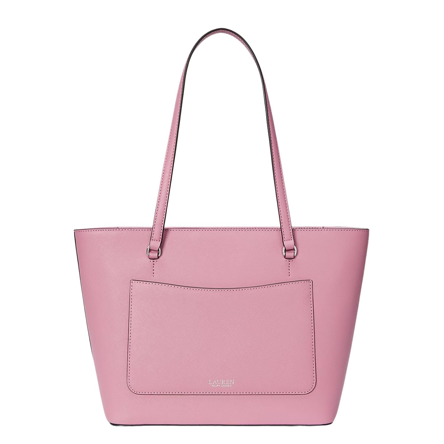 RALPH LAUREN CROSSHATCH LEATHER MEDIUM KARLY SHOPPER TOTE ROSE MAUVE