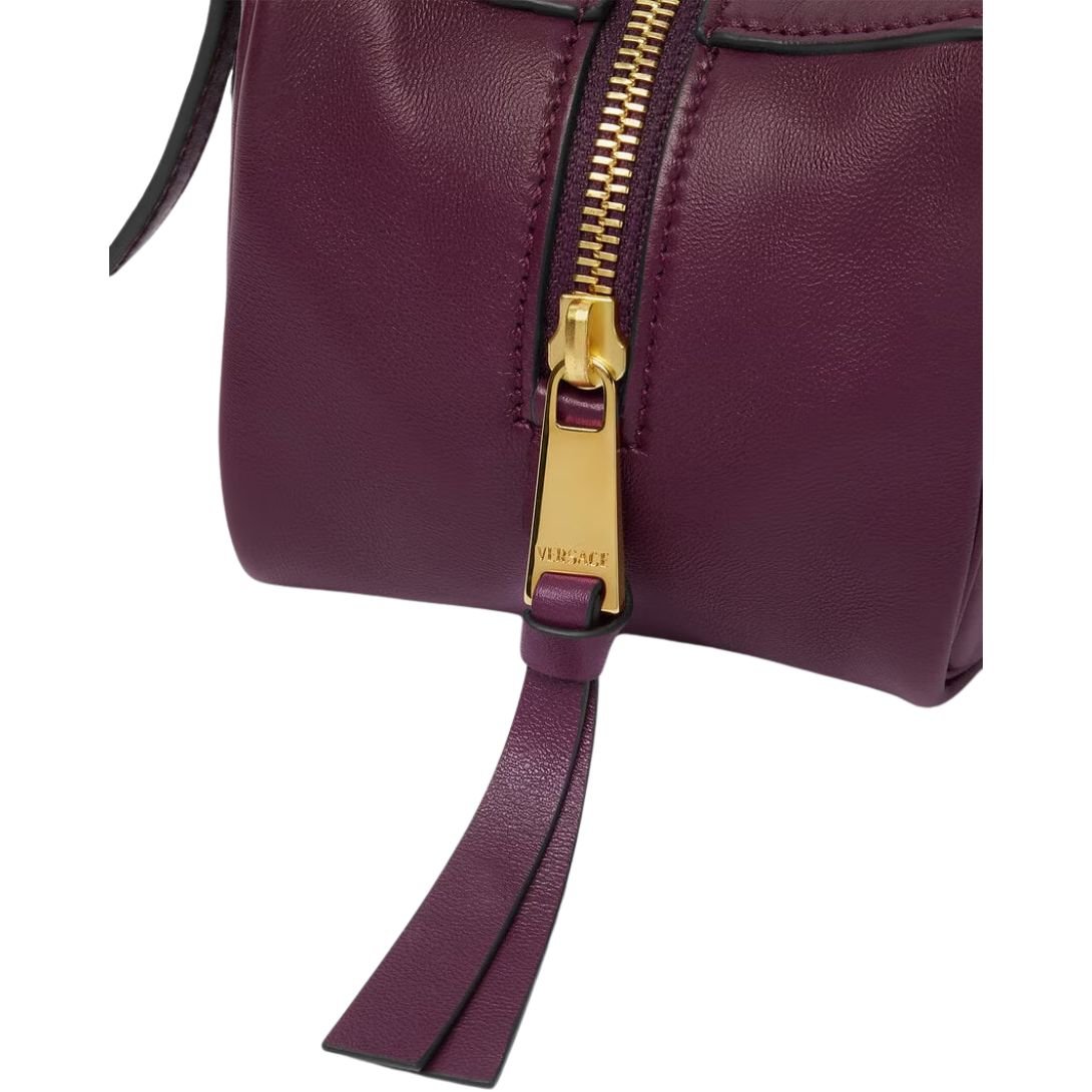 VERSACE TAG BOWLING SHOULDER BAG BURGUNDY