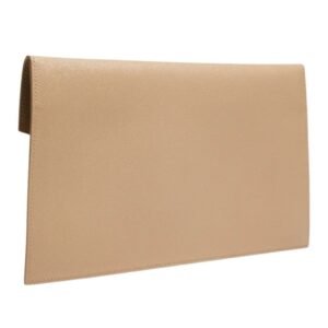 WOMEN’S SAINT LAURENT UPTOWN YSL POUCH IN GRAINED LEATHER DARK BEIGE