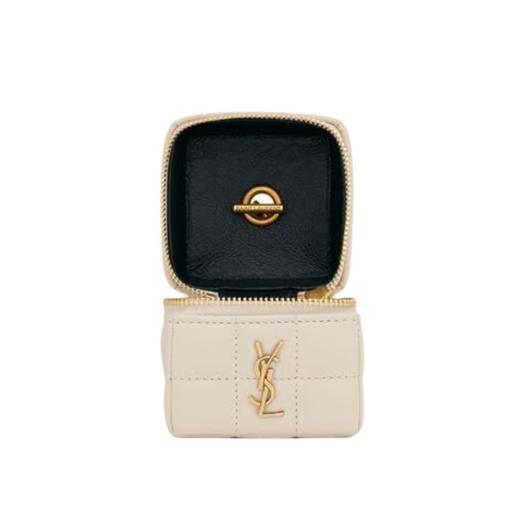 SAINT LAURENT WOMEN'S CASSANDRE MATELASSE CARRE MINI CUBE ON CHAIN CREMA SOFT