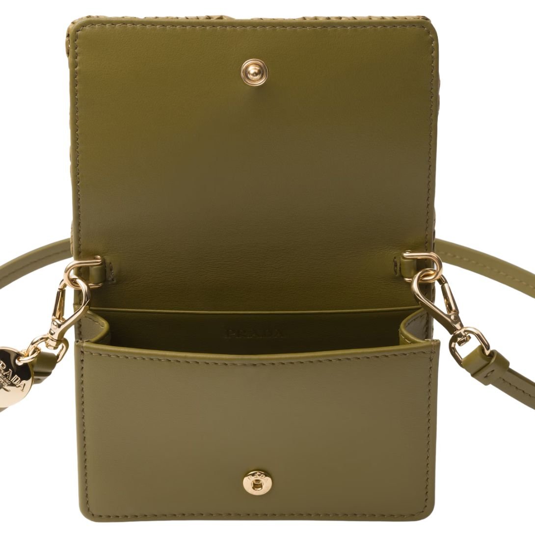 PRADA WOMENS CROCHET CARD HOLDER OLIVE GREEN