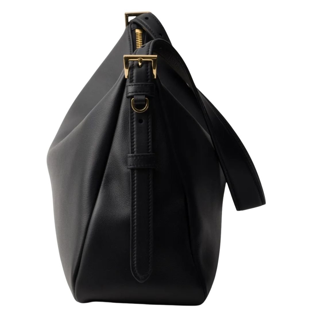 PRADA LARGE TRIANGLE-LOGO SHOULDER BAG WOMEN BLACK
