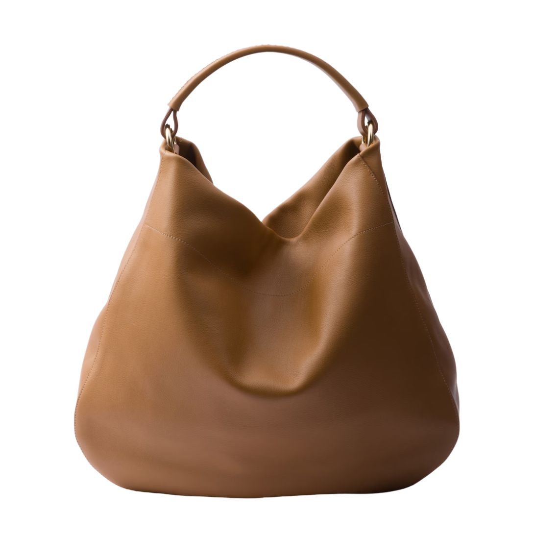 PRADA LARGE LEATHER SHOULDER BAG WOMEN CARAMEL