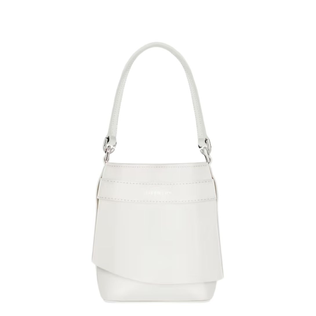 GIVENCHY WOMEN'S MICRO SHARK LOCK LEATHER BUCKET BAG IVORY