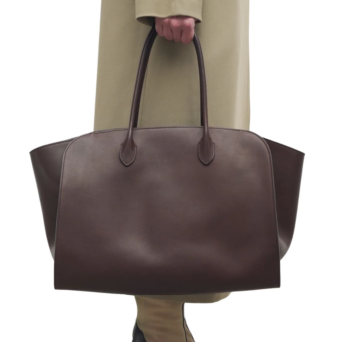 THE ROW MARLO TOTE BAG IN LEATHER CHESTNUT