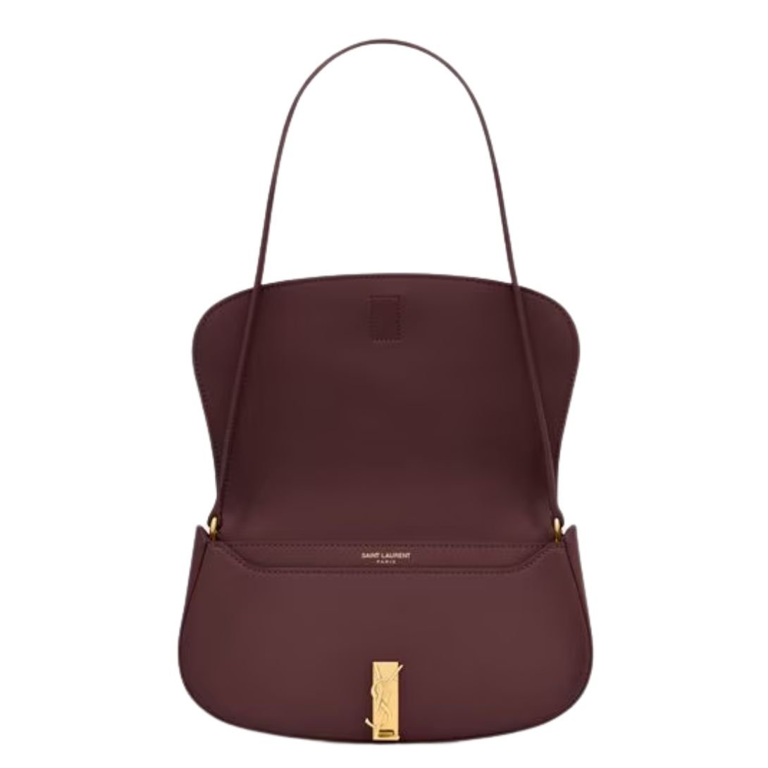 SAINT LAURENT VOLTAIRE LEATHER MINI SHOULDER BAG ROUGE CABERNET