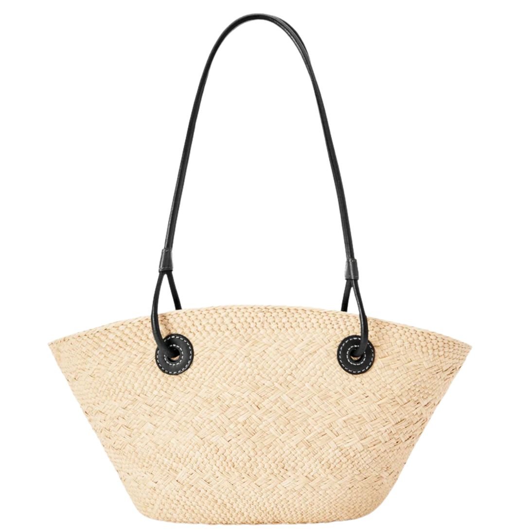 WOMEN LOEWE ANAGRAM BASKET IN IRACA PALM AND CALF LEATHER NATURAL