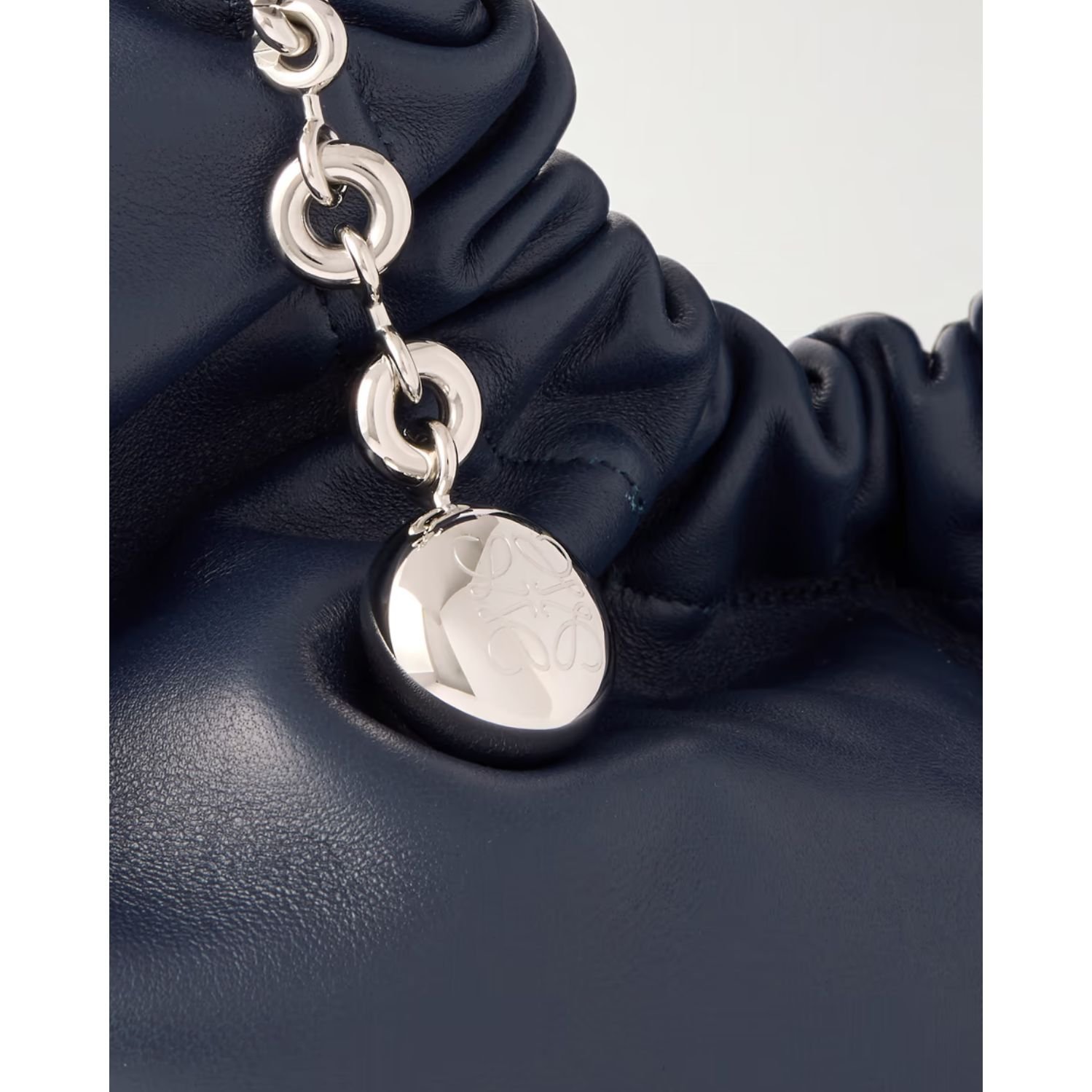 LOEWE SQUEEZE SMALL CHAIN-EMBELLISHED GATHERED LEATHER SHOULDER BAG