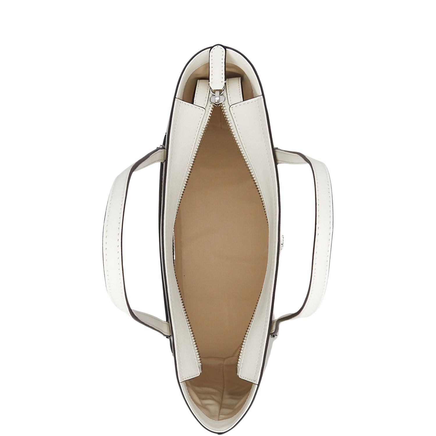 RALPH LAUREN CROSSHATCH LEATHER MEDIUM KARLY SHOPPER TOTE SOFT WHITE