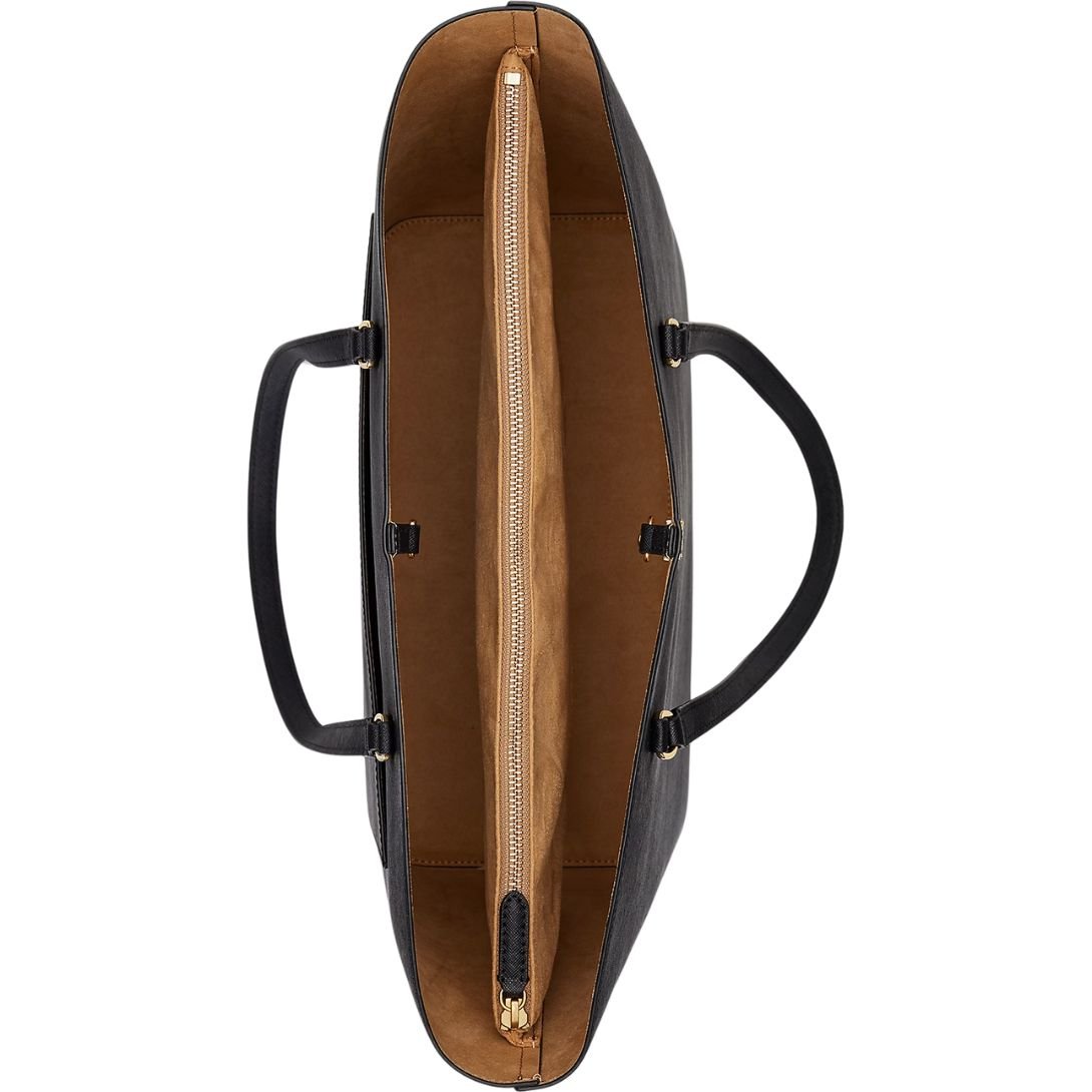 WOMEN'S RALPH LAUREN KARLY CROSSHATCH LEATHER LARGE TOTE BLACK