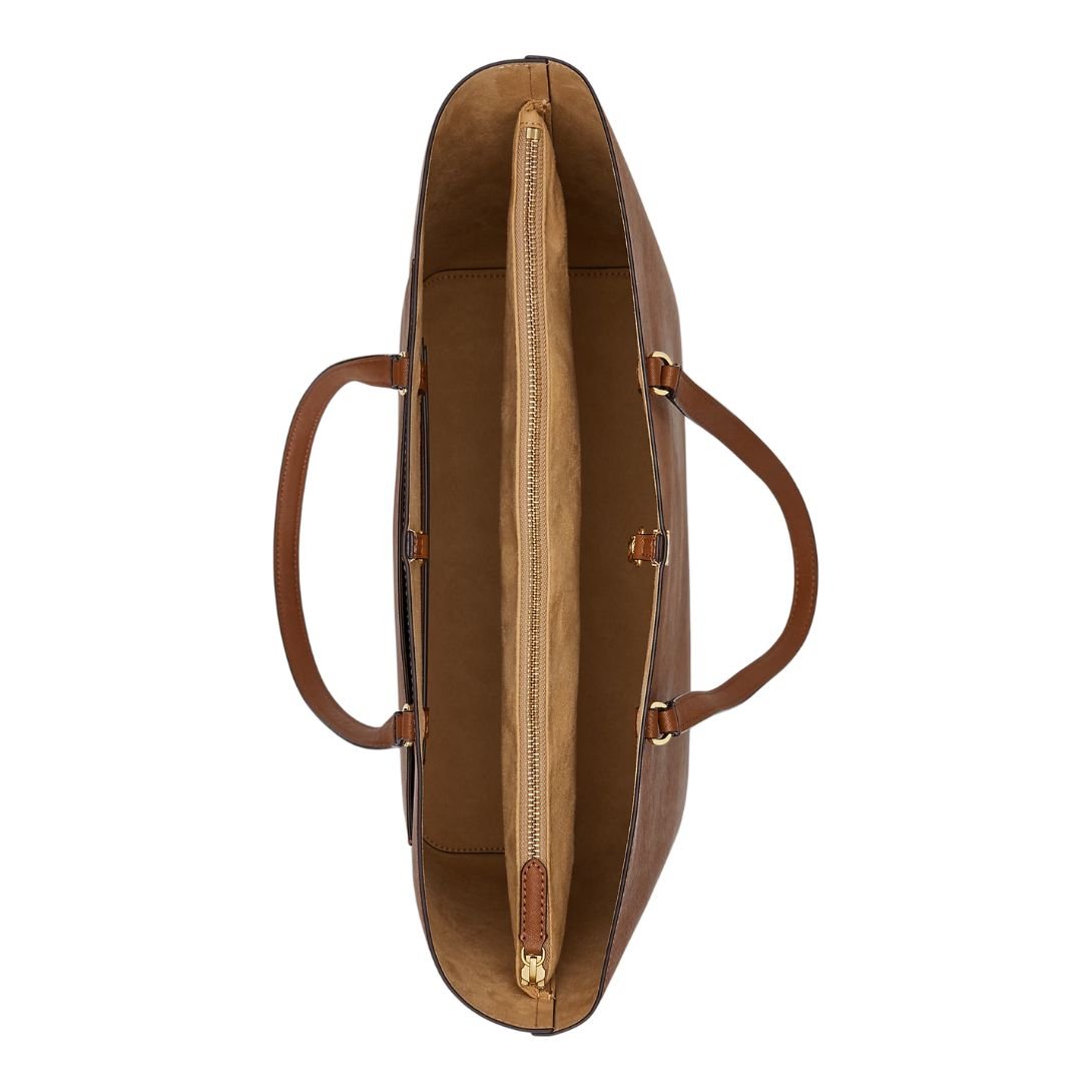 WOMEN'S RALPH LAUREN KARLY CROSSHATCH LEATHER LARGE TOTE TAN