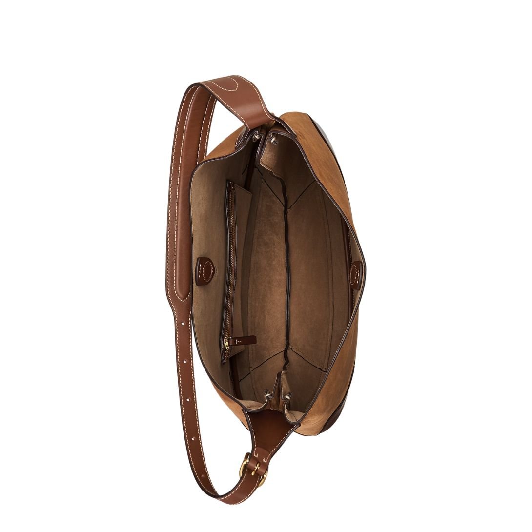 RALPH LAUREN WOMEN'S POLO ID SUEDE LARGE SHOULDER BAG