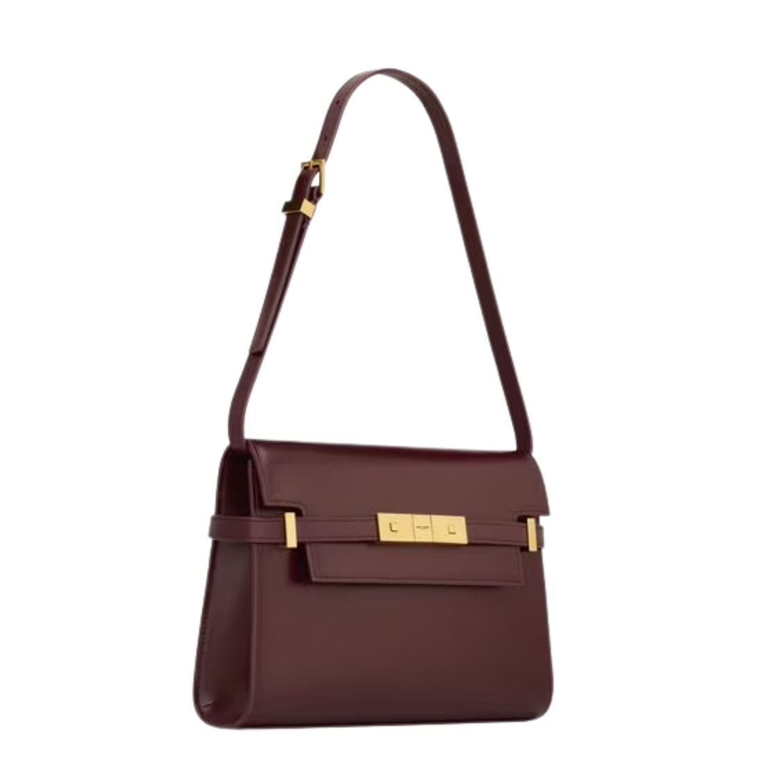 SAINT LAURENT WOMEN'S MANHATTAN SMALL SHOULDER BAG IN SMOOTH LEATHER ROUGE CABERNET