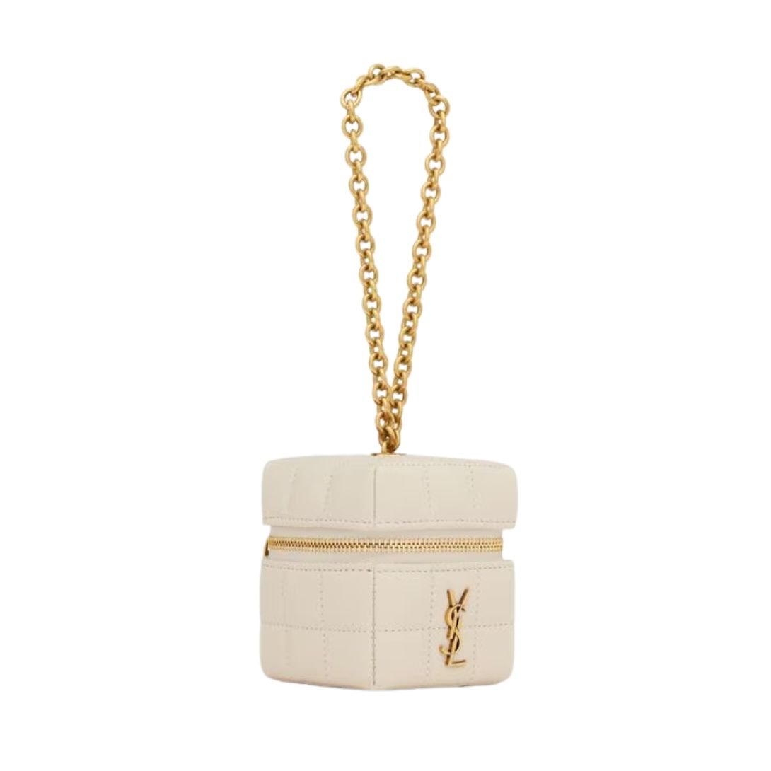 SAINT LAURENT WOMEN'S CASSANDRE MATELASSE CARRE MINI CUBE ON CHAIN CREMA SOFT