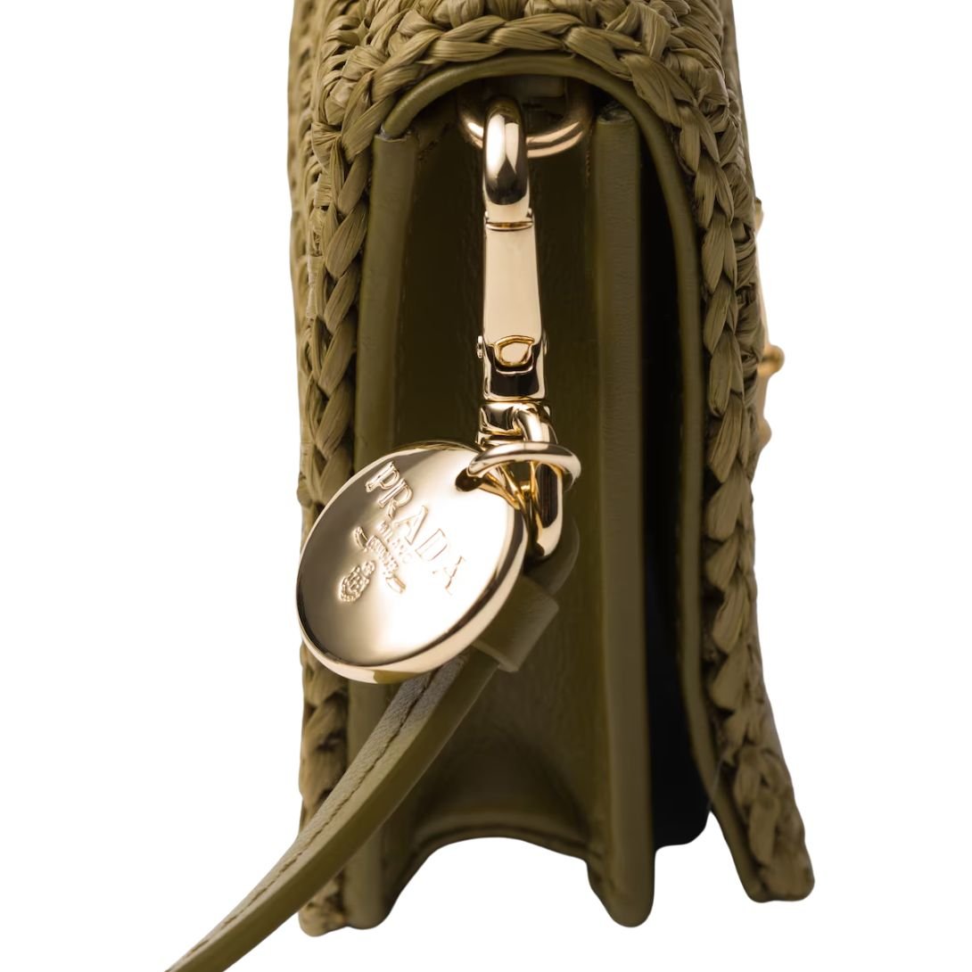 PRADA WOMENS CROCHET CARD HOLDER OLIVE GREEN