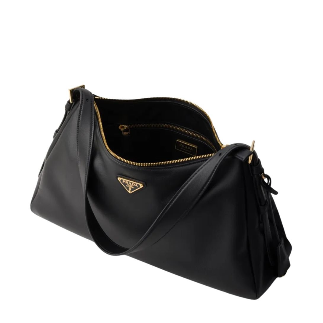 PRADA LARGE TRIANGLE-LOGO SHOULDER BAG WOMEN BLACK