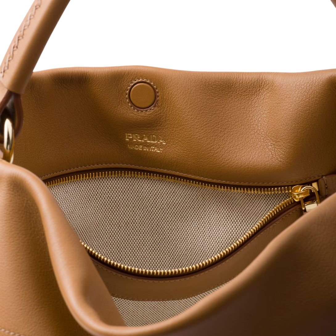 PRADA LARGE LEATHER SHOULDER BAG WOMEN CARAMEL